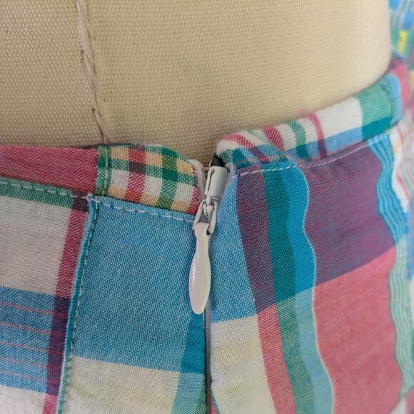 Talbots Madras Plaid Mini Skirt 10 Blue Pink Preppy Classic Patchwork NWT Summer - Picture 5 of 13